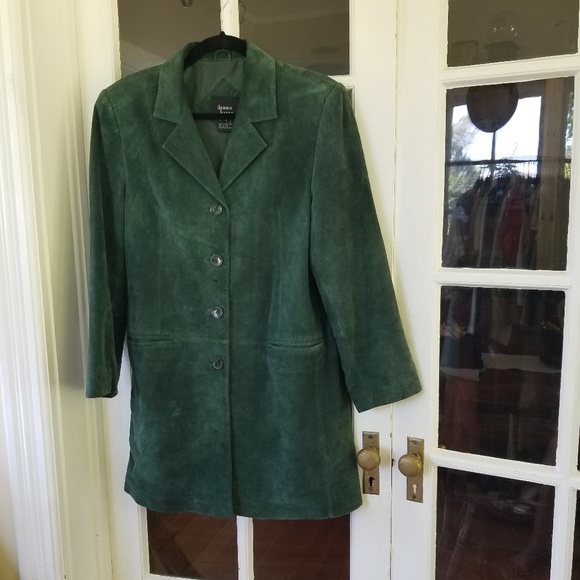 Vintage Jackets & Blazers - Vintage - Green Suede Long Blazer Coat